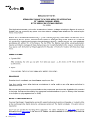 Form SJ-1245A Application to Contest a Prior Notice of Destruction of Tobacco Packages Seized by the Agence Du Revenu Du Quebec - Quebec, Canada