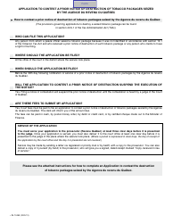 Form SJ-1245A Application to Contest a Prior Notice of Destruction of Tobacco Packages Seized by the Agence Du Revenu Du Quebec - Quebec, Canada, Page 2