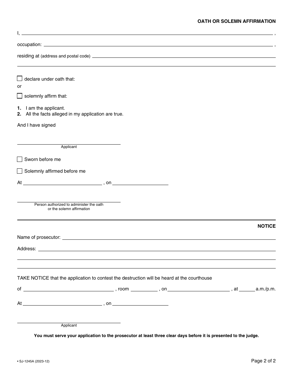 Form SJ-1245A Application to Contest a Prior Notice of Destruction of Tobacco Packages Seized by the Agence Du Revenu Du Quebec - Quebec, Canada, Page 5