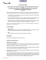 Form SJ-1107A Application to Be Exempted From Participating in Mandatory Mediation/Application for Review of the Decision Regarding the Obligation to Participate in Mandatory Mediation - Quebec, Canada