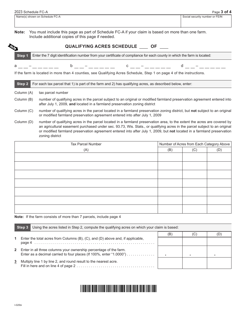 Form I-025AI Schedule FC-A Farmland Preservation Credit - Wisconsin, Page 3