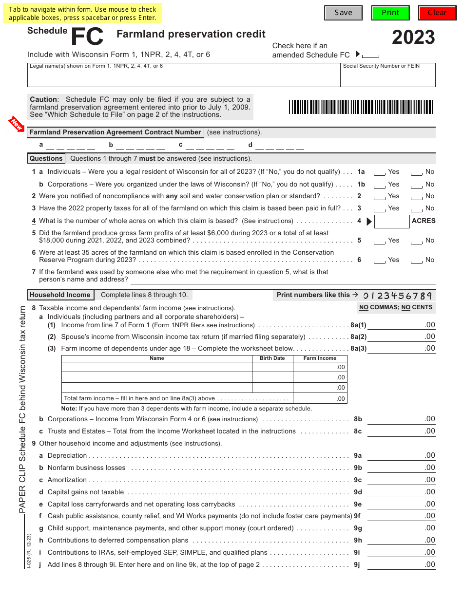 Form I025 Schedule FC Download Fillable PDF or Fill Online Farmland