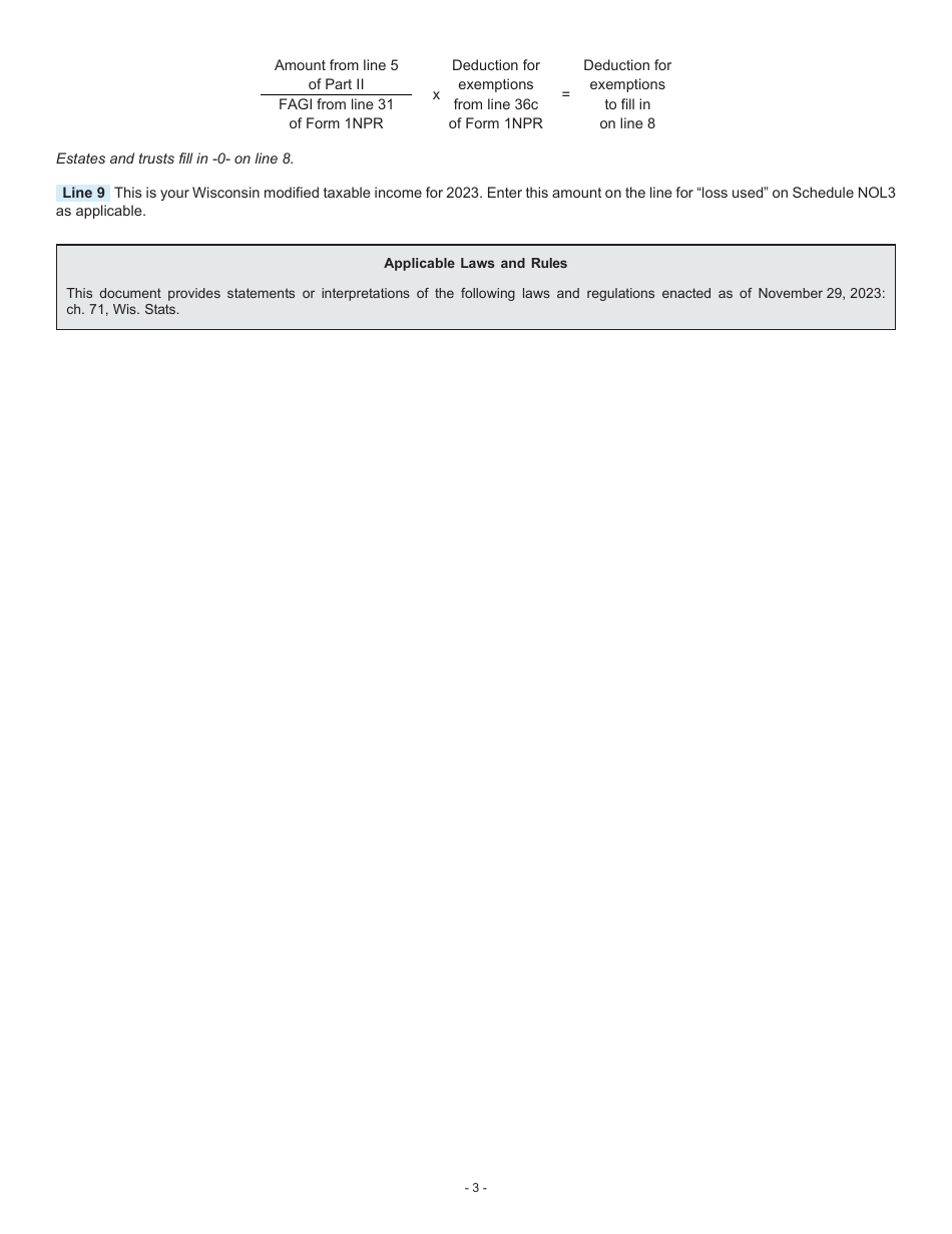 Instructions for Form I-055 Schedule NOL2 Net Operating Loss Deduction and Wisconsin Modified Taxable Income - Wisconsin, Page 3