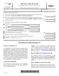 Document preview: Form IC-066 Schedule JT Wisconsin Jobs Tax Credit - Wisconsin, 2023