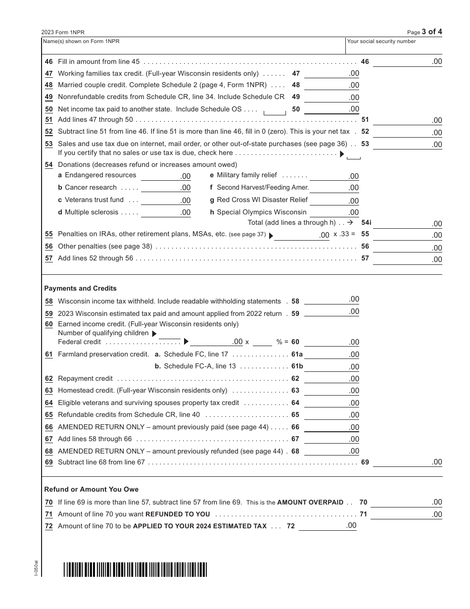 Form 1NPR (I-050I) Nonresident and Part-Year Resident Income Tax Return - Wisconsin, Page 3
