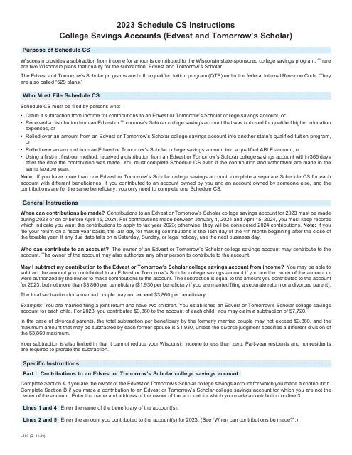 Instructions for Form I-092 College Savings Accounts (Edvest and Tomorrow's Scholar) - Wisconsin, 2023