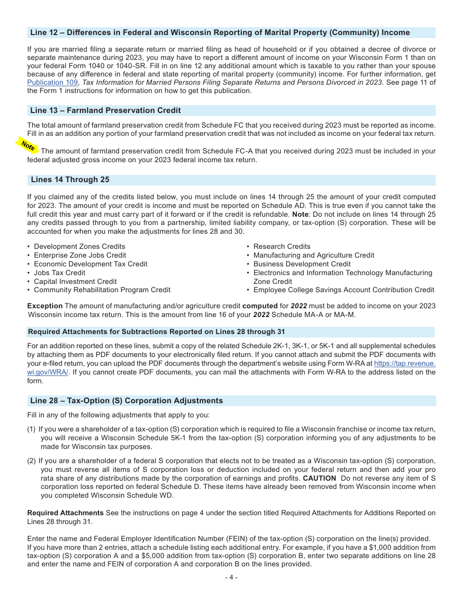 Instructions for Form 1, I-0101 Schedule AD Additions to Income - Wisconsin, Page 4