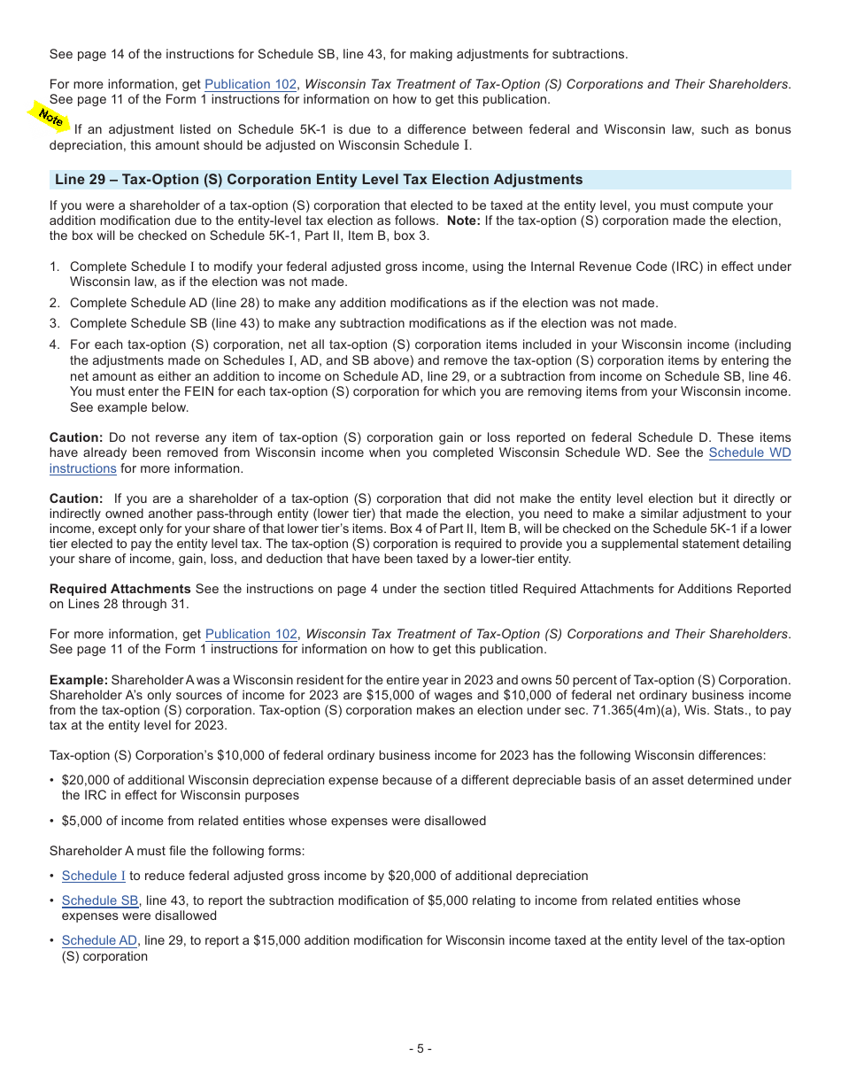 Instructions for Form 1, I-0101 Schedule AD Additions to Income - Wisconsin, Page 5