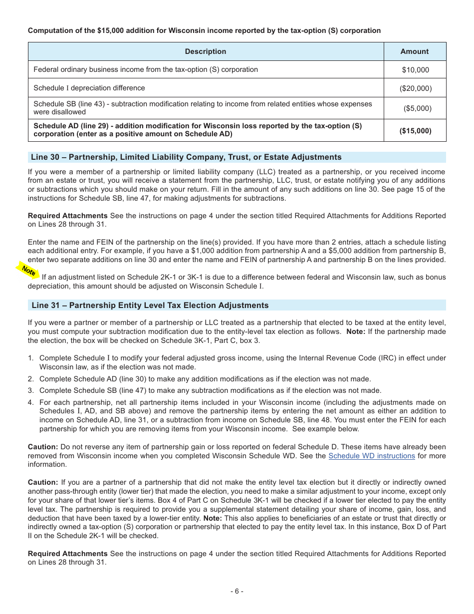 Instructions for Form 1, I-0101 Schedule AD Additions to Income - Wisconsin, Page 6