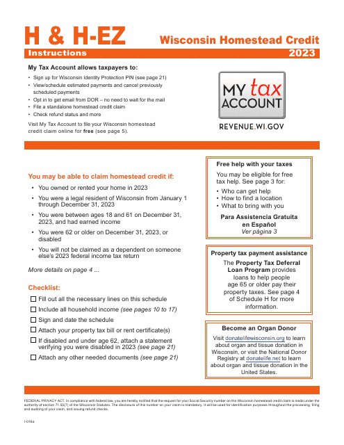 Instructions for Form I-015I, I-016I Schedule H, H-EZ - Wisconsin, 2023