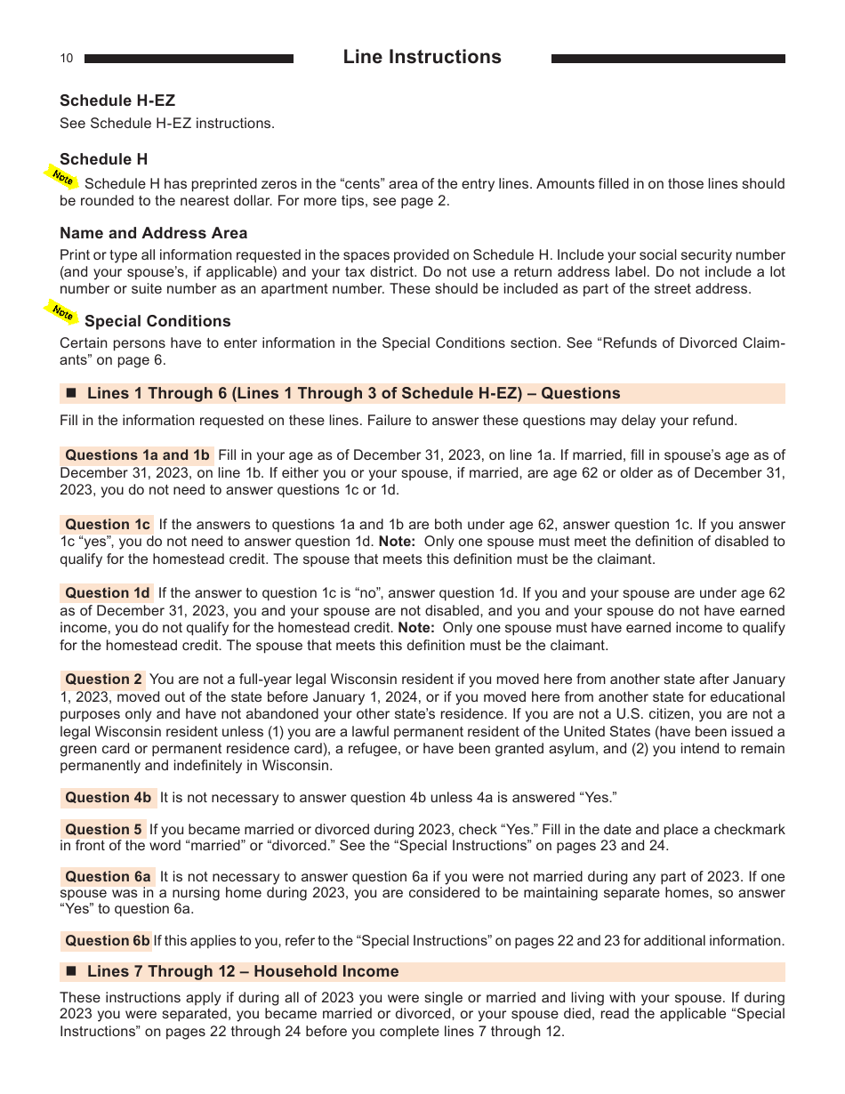 Instructions for Form I-015I, I-016I Schedule H, H-EZ - Wisconsin, Page 10