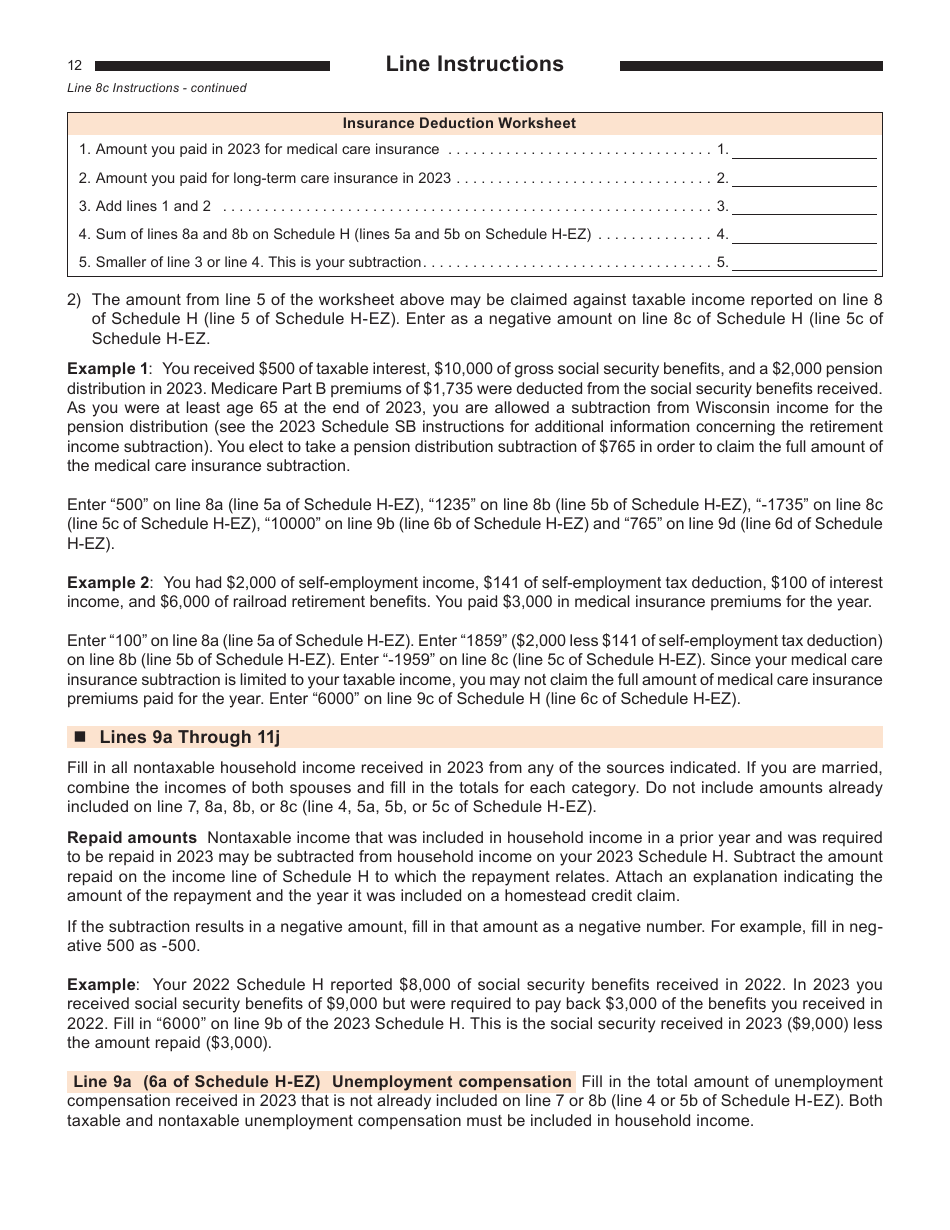 Instructions for Form I-015I, I-016I Schedule H, H-EZ - Wisconsin, Page 12