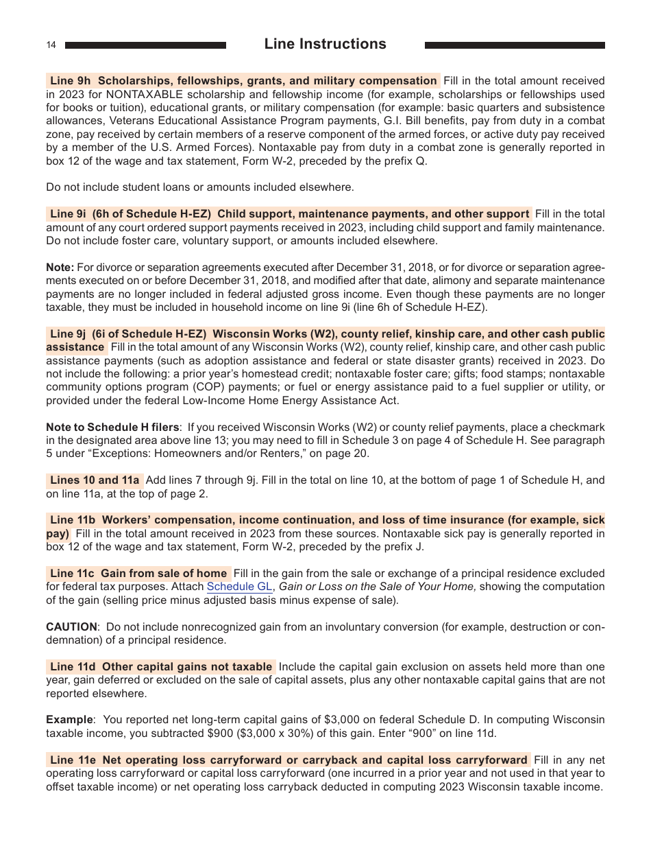 Instructions for Form I-015I, I-016I Schedule H, H-EZ - Wisconsin, Page 14
