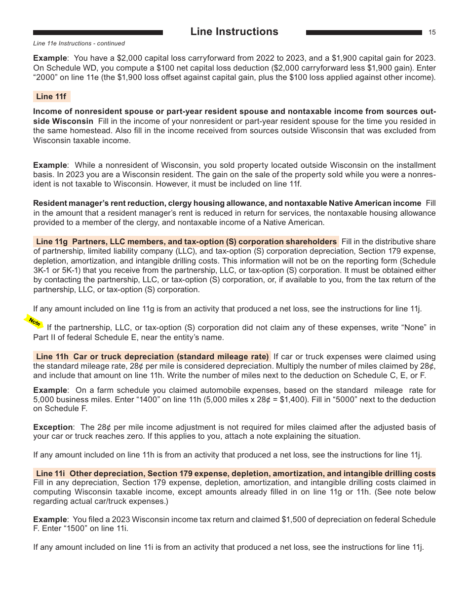 Instructions for Form I-015I, I-016I Schedule H, H-EZ - Wisconsin, Page 15