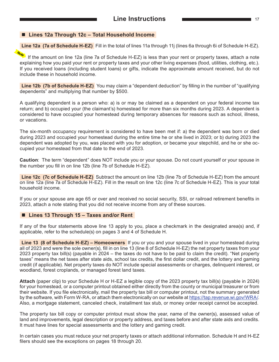 Instructions for Form I-015I, I-016I Schedule H, H-EZ - Wisconsin, Page 17