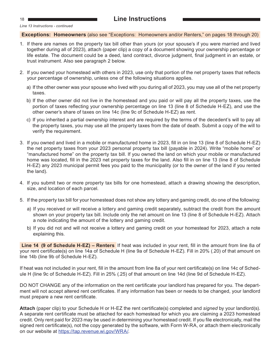 Instructions for Form I-015I, I-016I Schedule H, H-EZ - Wisconsin, Page 18