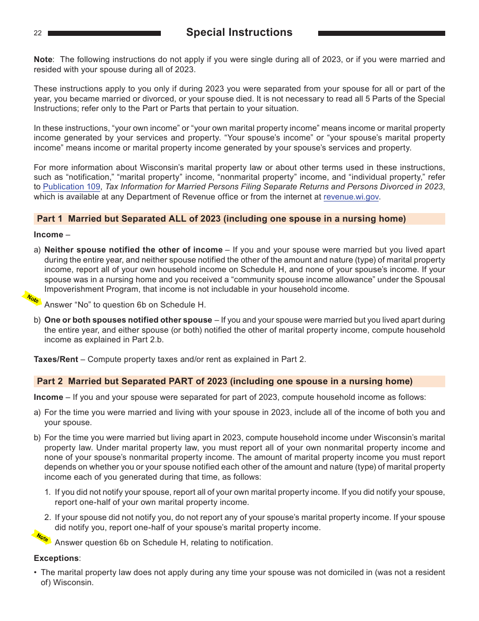 Instructions for Form I-015I, I-016I Schedule H, H-EZ - Wisconsin, Page 22