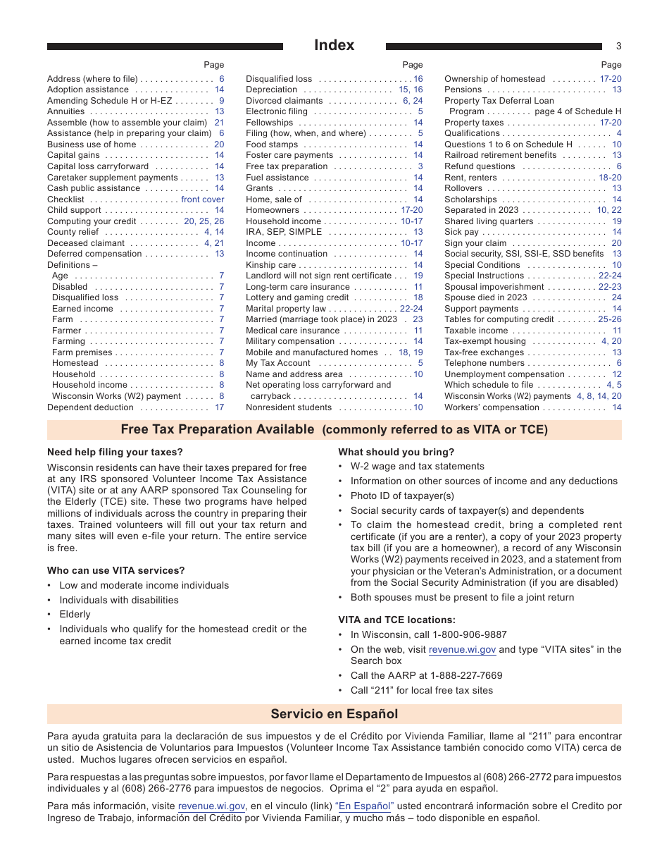 Instructions for Form I-015I, I-016I Schedule H, H-EZ - Wisconsin, Page 3