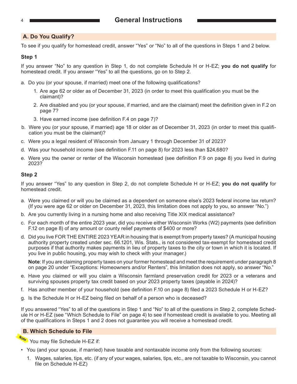 Instructions for Form I-015I, I-016I Schedule H, H-EZ - Wisconsin, Page 4