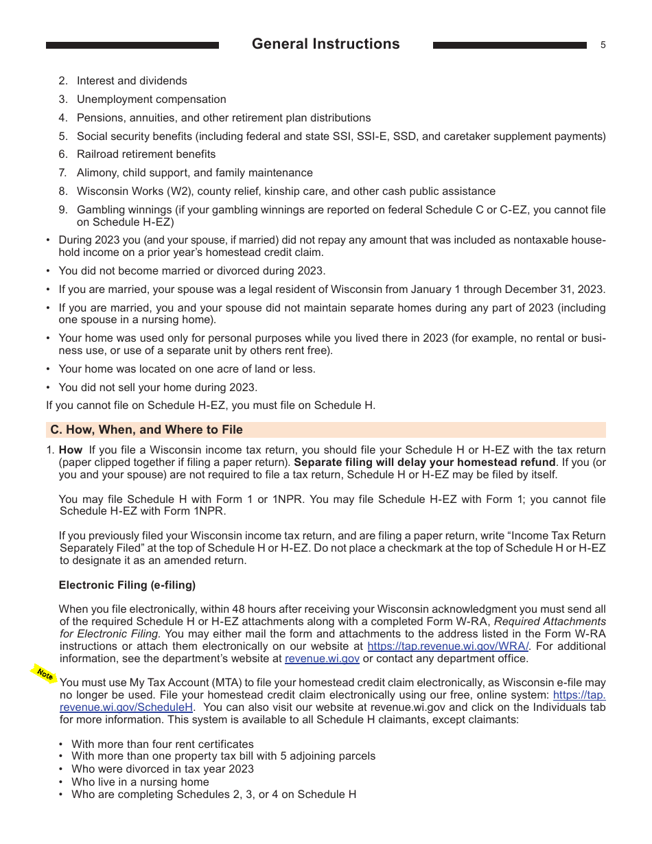 Instructions for Form I-015I, I-016I Schedule H, H-EZ - Wisconsin, Page 5