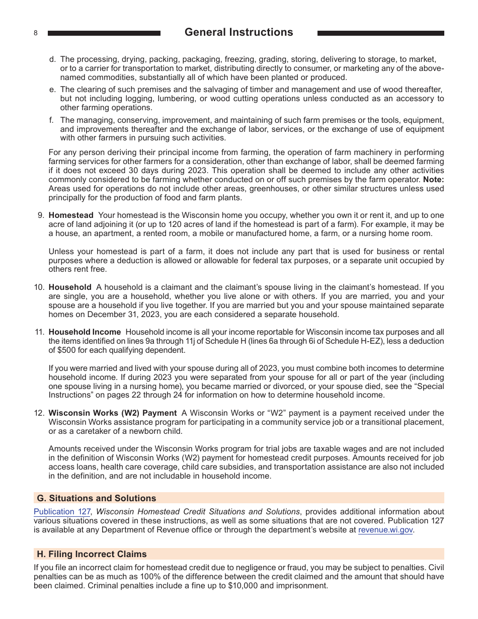 Instructions for Form I-015I, I-016I Schedule H, H-EZ - Wisconsin, Page 8