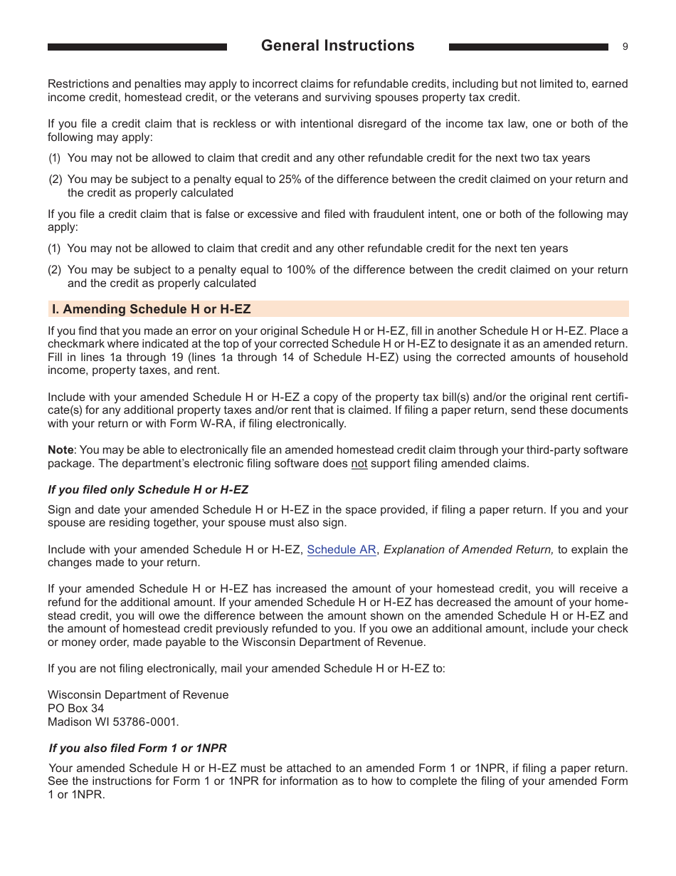 Instructions for Form I-015I, I-016I Schedule H, H-EZ - Wisconsin, Page 9