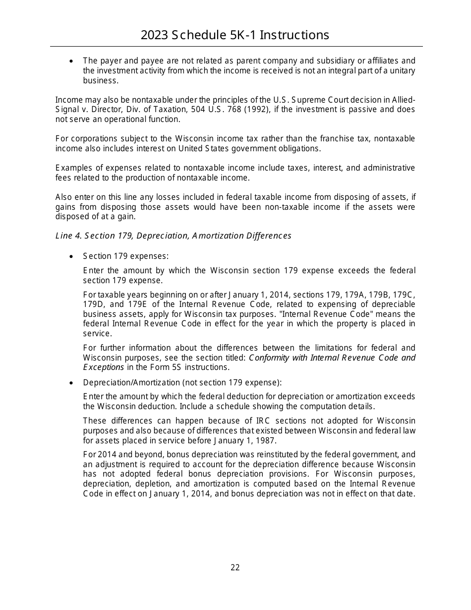 Instructions for Form IC-056 Schedule 5K-1 Tax-Option (S) Corporation Shareholders Share of Income, Deductions, Credits, Etc. - Wisconsin, Page 22