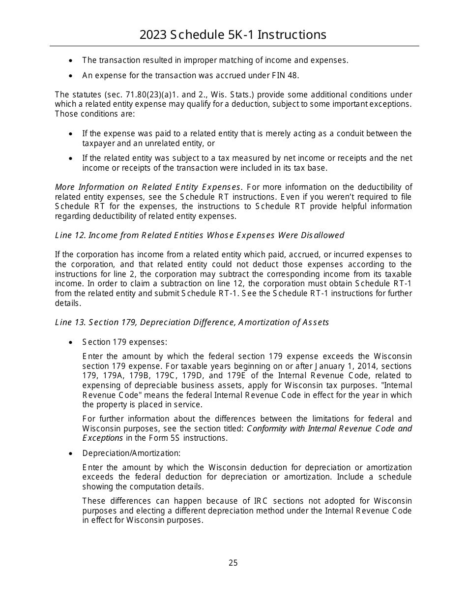 Instructions for Form IC-056 Schedule 5K-1 Tax-Option (S) Corporation Shareholders Share of Income, Deductions, Credits, Etc. - Wisconsin, Page 25