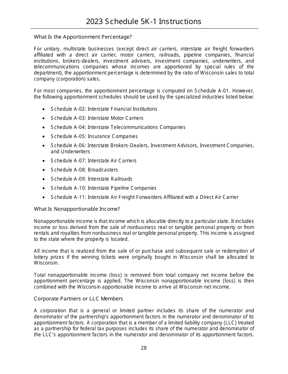 Instructions for Form IC-056 Schedule 5K-1 Tax-Option (S) Corporation Shareholders Share of Income, Deductions, Credits, Etc. - Wisconsin, Page 28