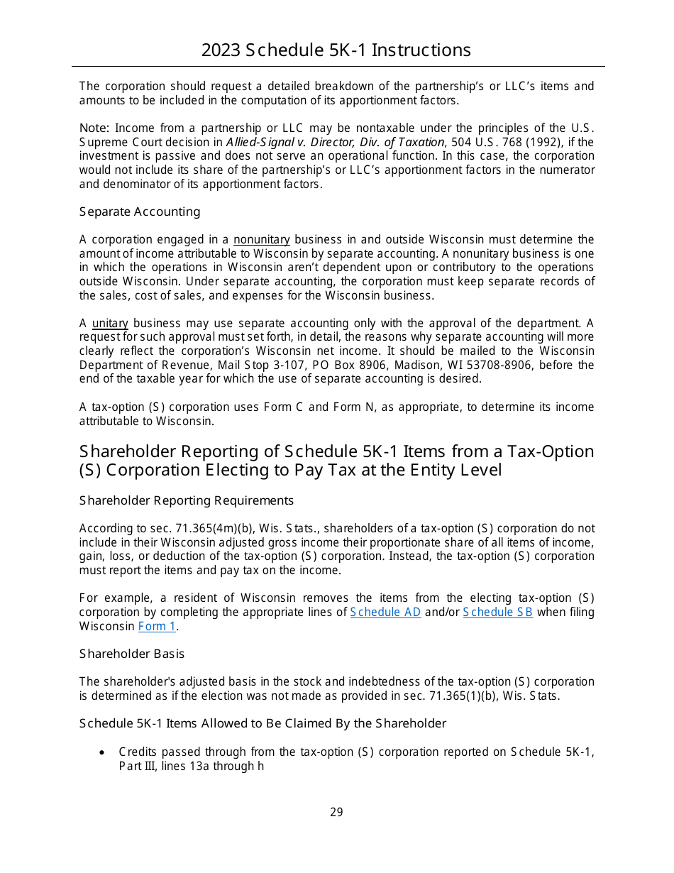 Instructions for Form IC-056 Schedule 5K-1 Tax-Option (S) Corporation Shareholders Share of Income, Deductions, Credits, Etc. - Wisconsin, Page 29