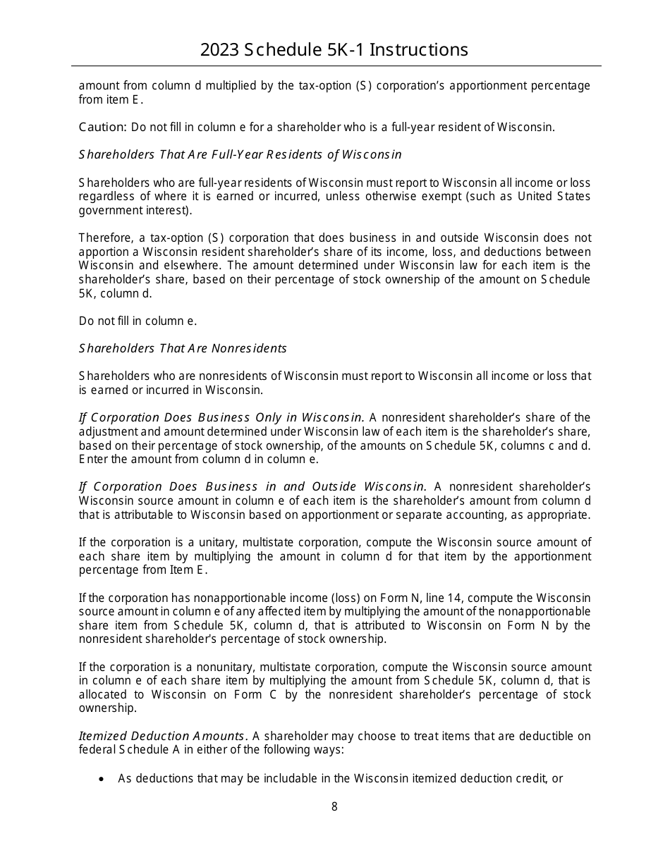 Instructions for Form IC-056 Schedule 5K-1 Tax-Option (S) Corporation Shareholders Share of Income, Deductions, Credits, Etc. - Wisconsin, Page 8
