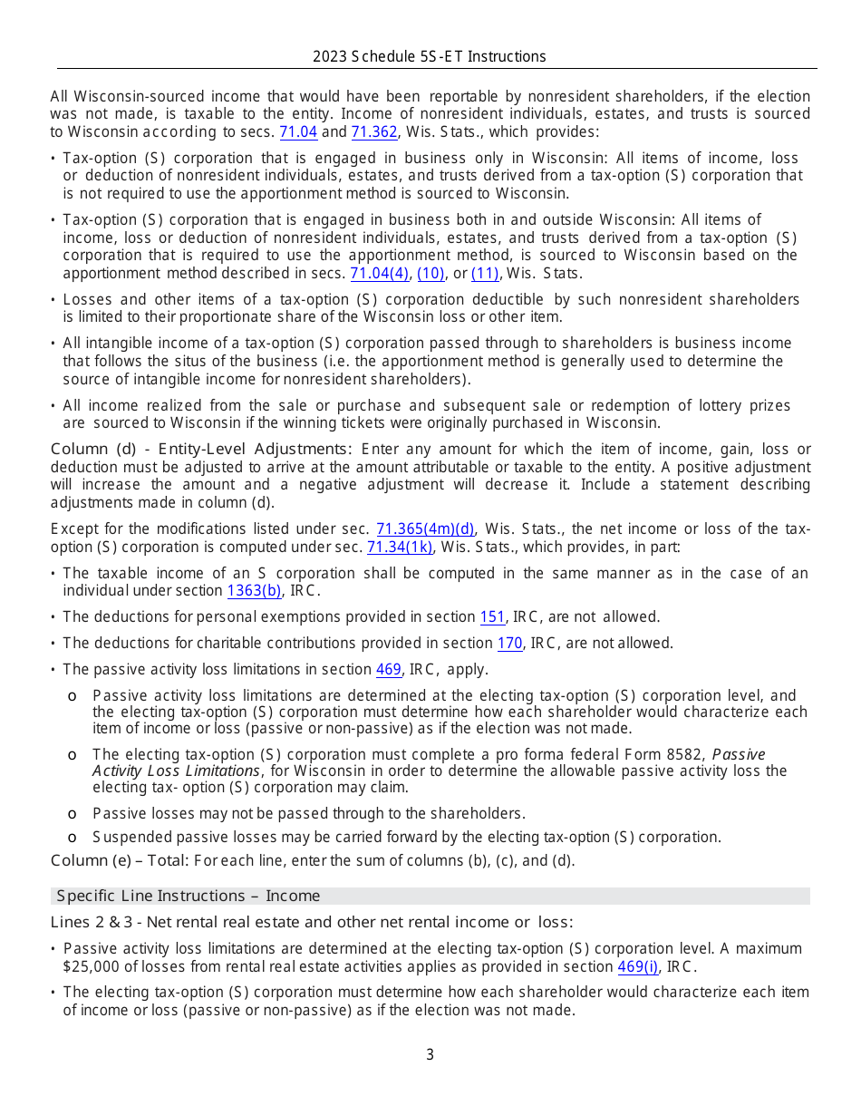 Instructions for Form IC-010 Schedule 5S-ET Entity-Level Tax Computation - Wisconsin, Page 3