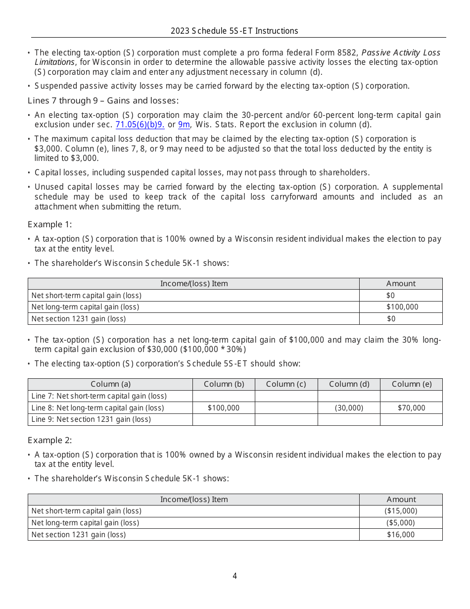 Instructions for Form IC-010 Schedule 5S-ET Entity-Level Tax Computation - Wisconsin, Page 4