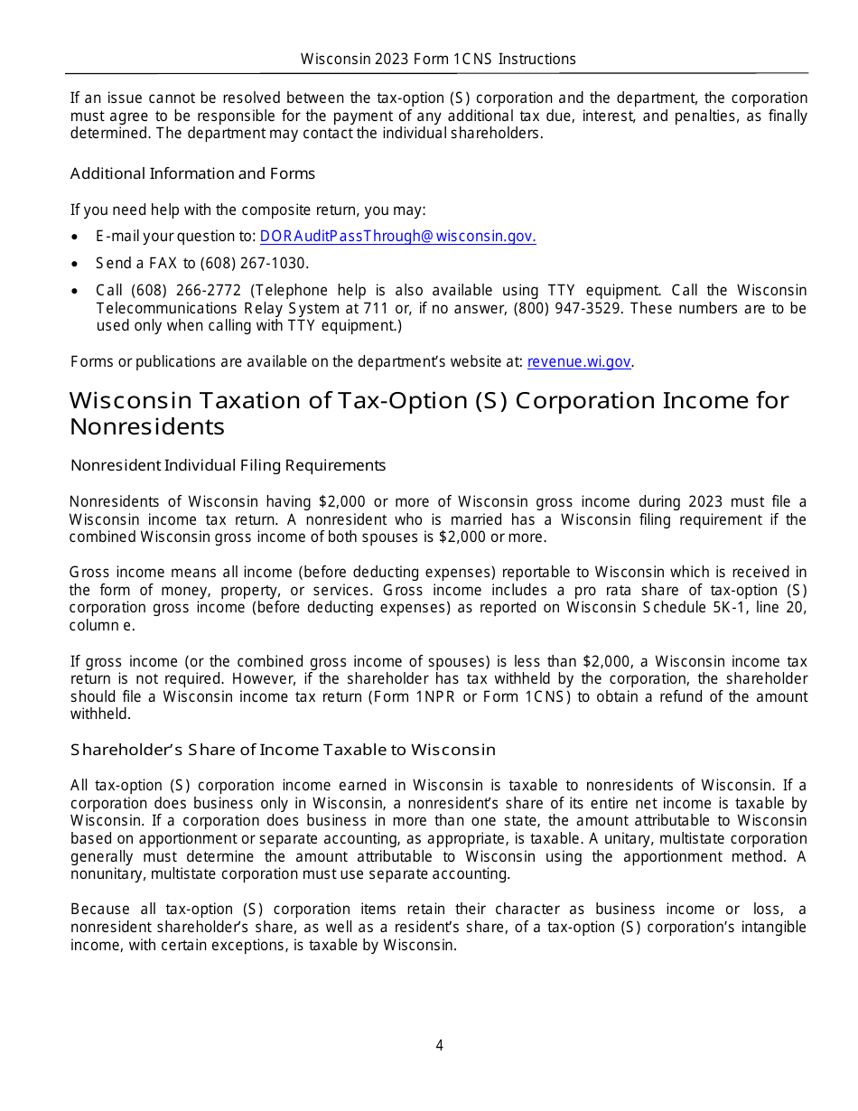 Download Instructions For Form 1cns Ic 057 Composite Wisconsin Individual Income Tax Return For 5534