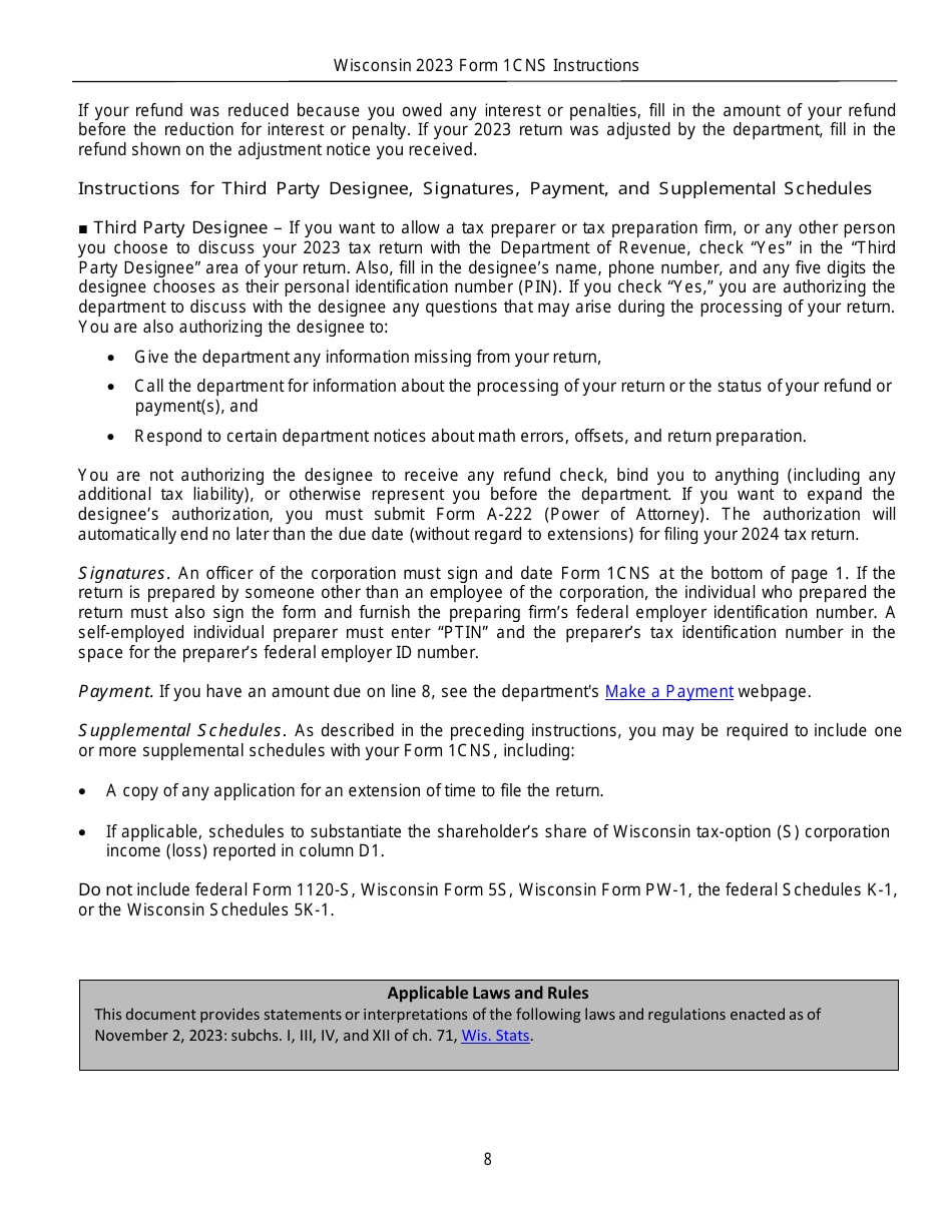 Instructions for Form 1CNS, IC-057 Composite Wisconsin Individual Income Tax Return for Nonresident Tax-Option (S) Corporation Shareholders - Wisconsin, Page 8