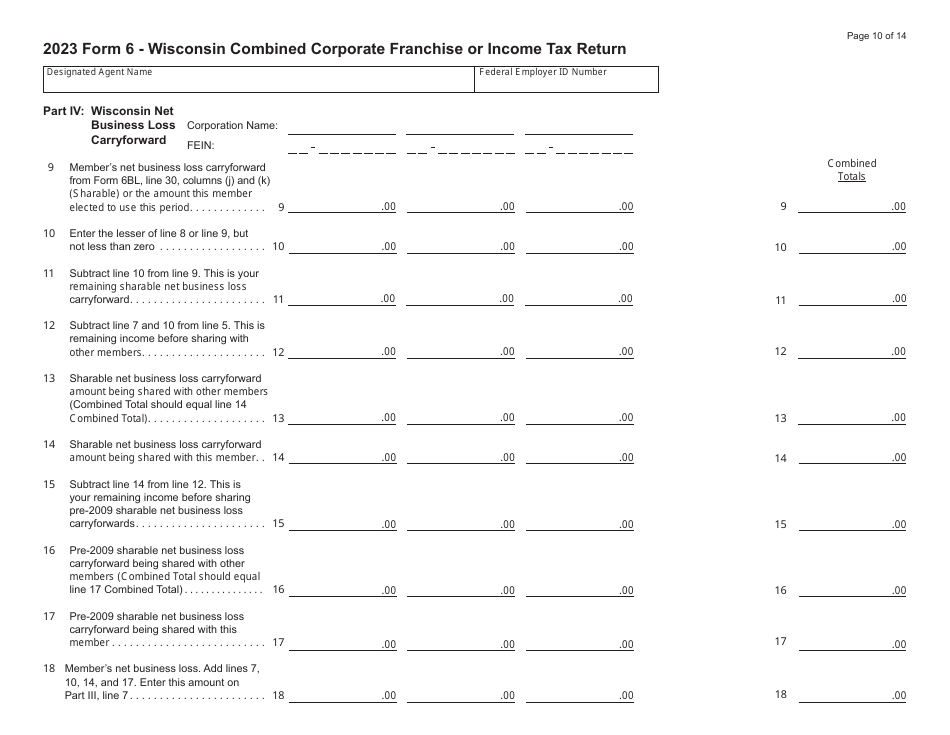 Form 6 (IC-406) Wisconsin Combined Corporation Franchise or Income Tax Return - Wisconsin, Page 10