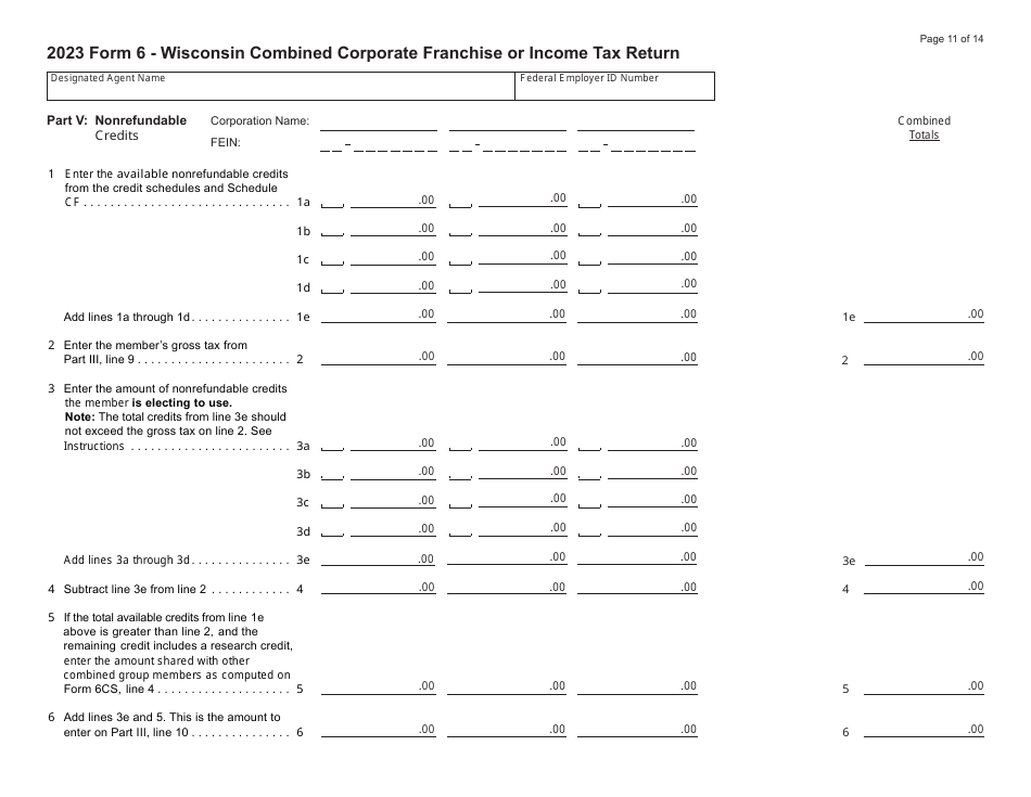 Form 6 (IC-406) Wisconsin Combined Corporation Franchise or Income Tax Return - Wisconsin, Page 11