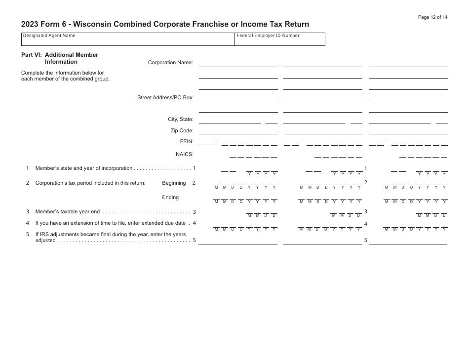 Form 6 (IC-406) Wisconsin Combined Corporation Franchise or Income Tax Return - Wisconsin, Page 12