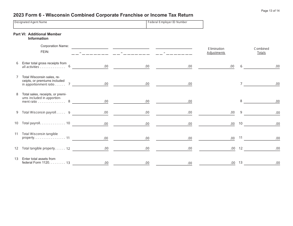 Form 6 (IC-406) Wisconsin Combined Corporation Franchise or Income Tax Return - Wisconsin, Page 13