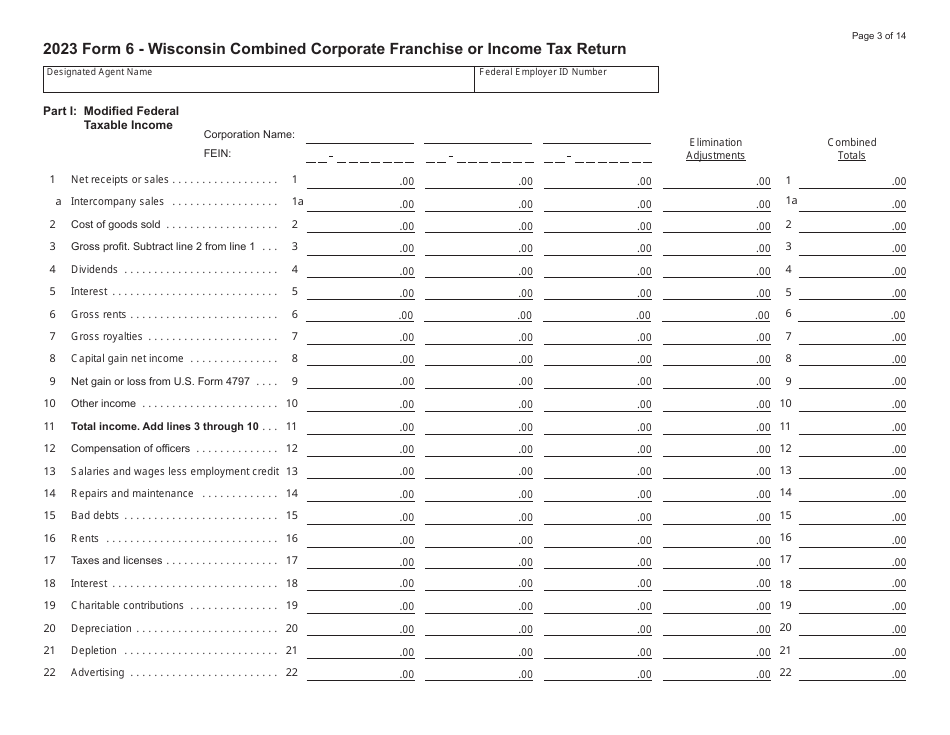 Form 6 (IC-406) Wisconsin Combined Corporation Franchise or Income Tax Return - Wisconsin, Page 3