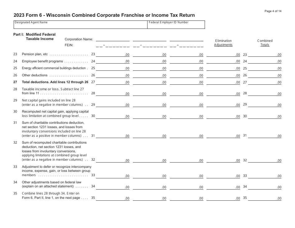 Form 6 (IC-406) Wisconsin Combined Corporation Franchise or Income Tax Return - Wisconsin, Page 4