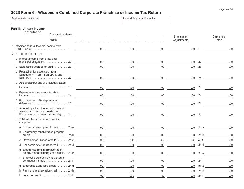 Form 6 (IC-406) Wisconsin Combined Corporation Franchise or Income Tax Return - Wisconsin, Page 5