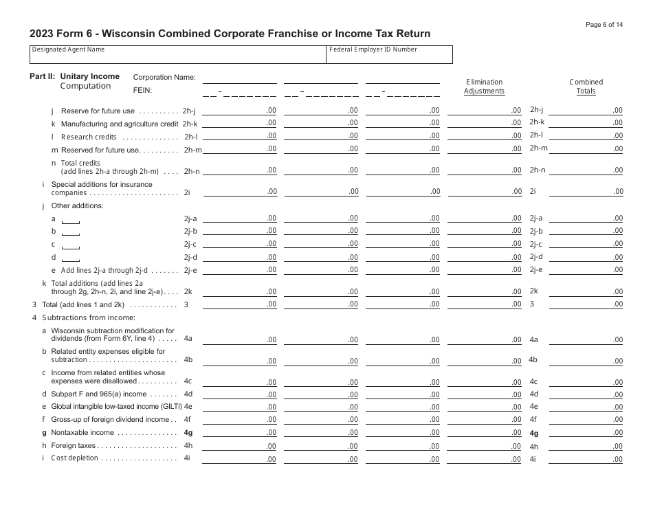 Form 6 (IC-406) Wisconsin Combined Corporation Franchise or Income Tax Return - Wisconsin, Page 6