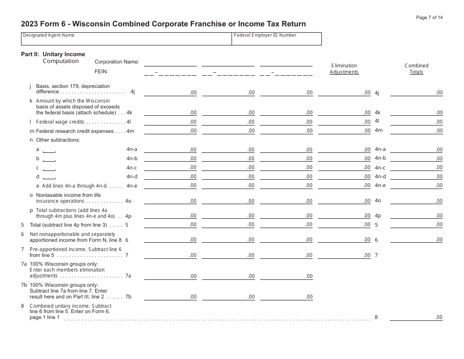 Form 6 (IC-406) Wisconsin Combined Corporation Franchise or Income Tax Return - Wisconsin, Page 7