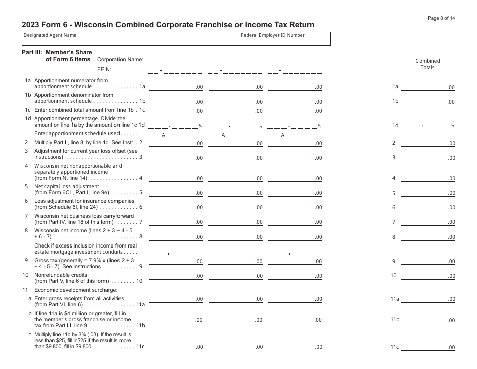 Form 6 (IC-406) Wisconsin Combined Corporation Franchise or Income Tax Return - Wisconsin, Page 8