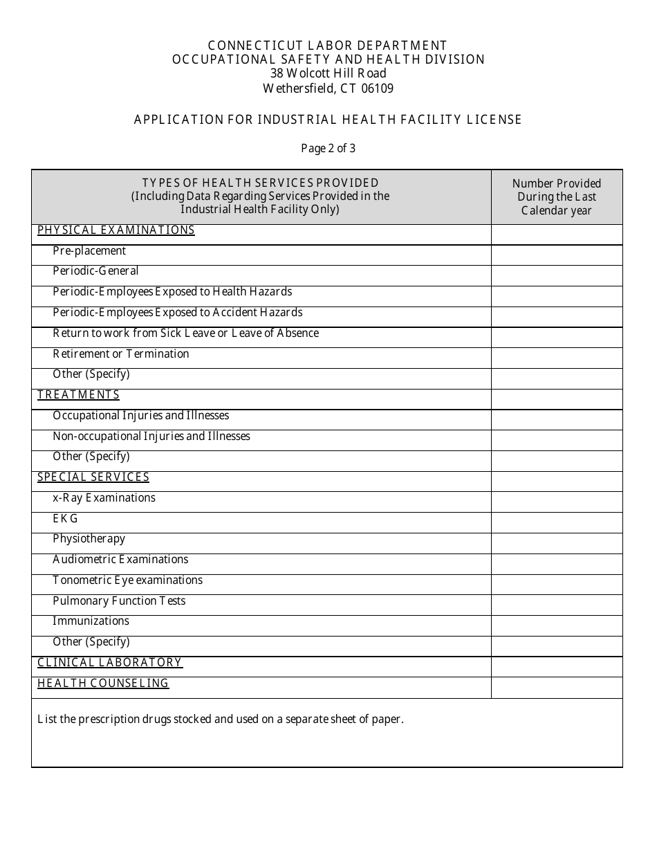 Application for Industrial Health Facility License - Connecticut, Page 3