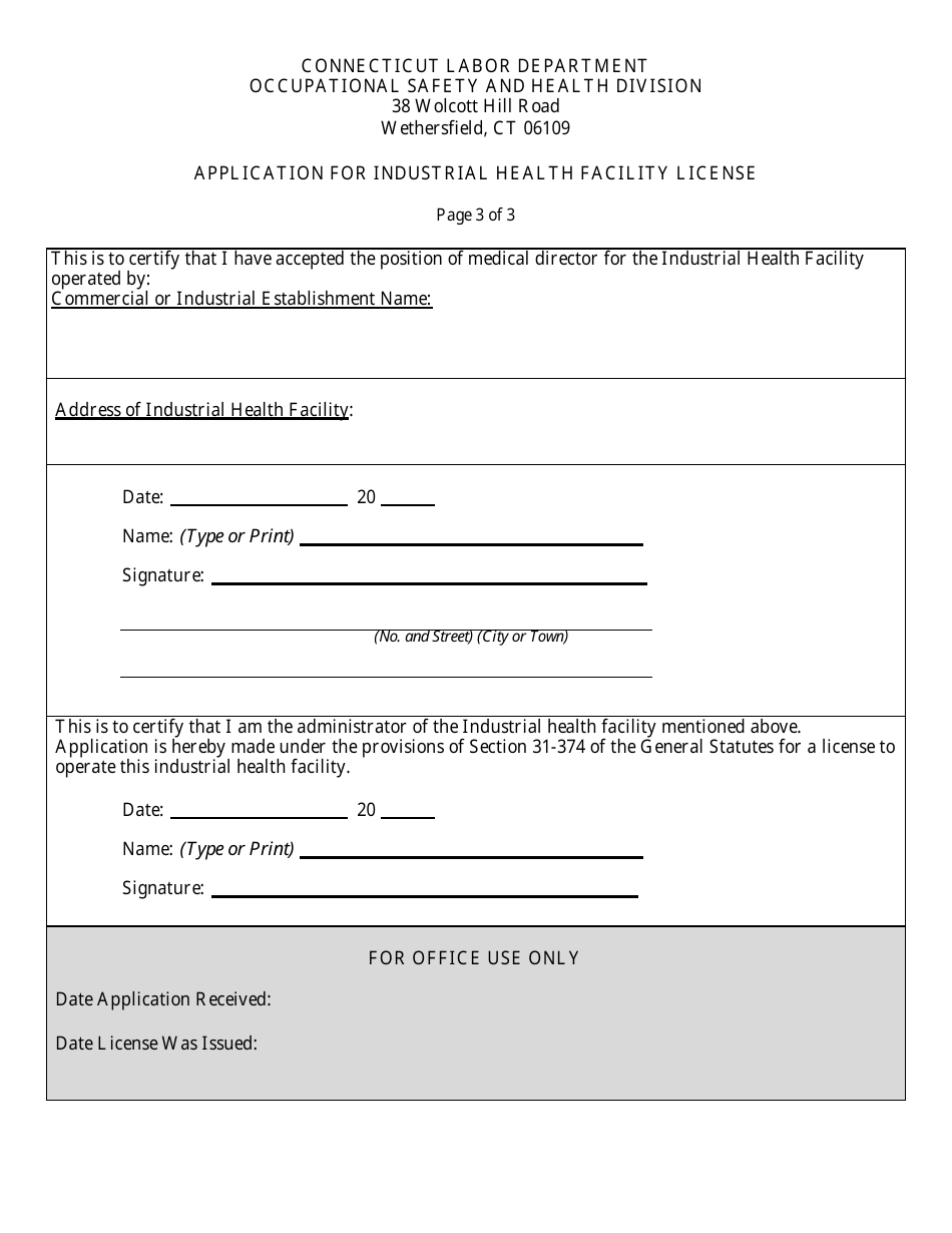 Application for Industrial Health Facility License - Connecticut, Page 4