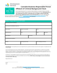Document preview: Form DS-193 Cannabis Business Responsible Person Affidavit of Criminal Background Check - City of San Diego, California
