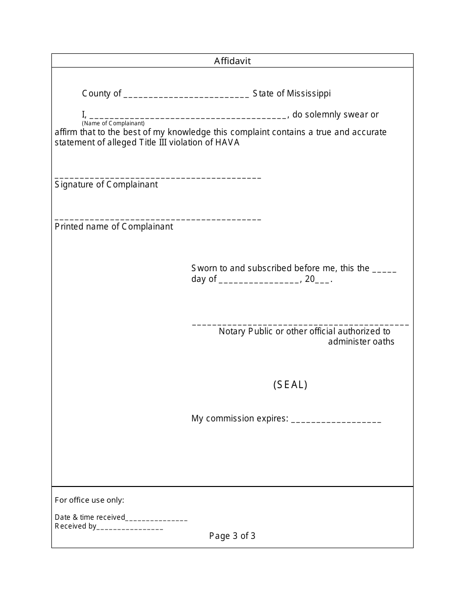 Hava Complaint Form - Mississippi, Page 3