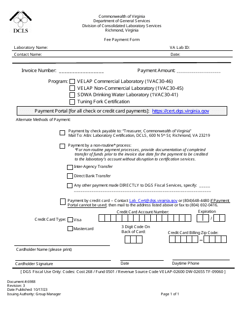 Fee Payment Form - Virginia Download Pdf
